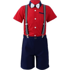 iiniim Baby Boys' Short-Sleeved T-Shirt Shirt + Shorts Shorts Gentleman Tuxedo Suit Children's Summer Clothing Set Christening Festive Wedding Outfit, As red and blue