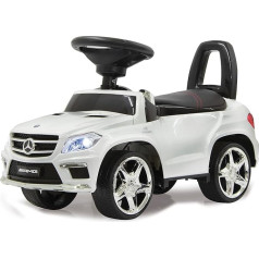 Jamara 460241 - Rutscher Mercedes GL63AMG white - Anti-tipper, artificial leather seat with red stitching, trunk under the seat, backrest, headlights front / rear, engine sound, horn, music