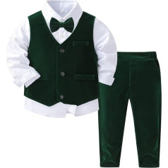 MSemis Baby Boys Gentleman Suits Toddler Velveta apģērbu komplekts T-krekls ar garām piedurknēm + veste + bikses Kristību uzvalks Kristību kāzu apģērbs, zaļš