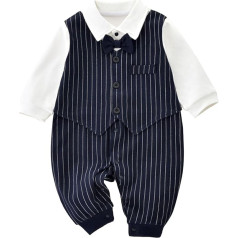 Fussbudget Baby Onesie with Bow Tie, Super Soft Breathable Long Sleeve Baby Gentleman Cotton Jumpsuit for Everyday or Special Scenes