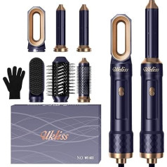 Frizūru komplekts 6 in 1, UKLISS Air Styler Haarstyler mit Haartrockner, Rundbürstenföhn Negativ Ionen, 1000W Föhnbürste, Airstyler mit Glättbürste, Lockenföhn, Idee Geschenkset für Frauen Styling