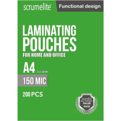 scrumelite Laminierfolien A4 (216x303mm) 150 Mikron (2x75) glänzend klar langlebig für Zuhause und Büro