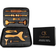 CoolKosmo Professional Maderotherapy Kit, Anti Cellulite Massage, Lymphatic Drainage Massager with Exclusive Case, Gua Sha Body and Face Massager, Massage Roller, Wood Therapy Set