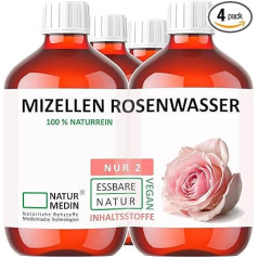 Naturmedin® 2000 ml (4 x 500 ml) Ēdināmais micelārais ūdens 100% dabīgs ēdamais micelārais ūdens, sejas toniks, sejas attīrošais ūdens