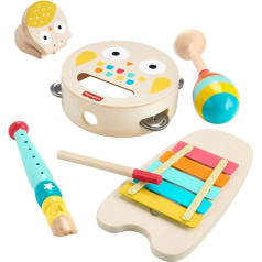 Fisher-Price Musik-Geschenkset für Kleinkinder mit Tierspielzeug-Instrumenten, 6 Holzteile für Kinder ab 2 Jahren, HXT90