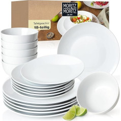 Moritz & Moritz Basic 18 daļu trauku komplekts 6 personām Moderns - izgatavots no augstas kvalitātes porcelāna klasiskā baltā krāsā - sastāv no 6 x pusdienu šķīvjiem, 6 x deserta šķīvjiem un 6 x bļodām