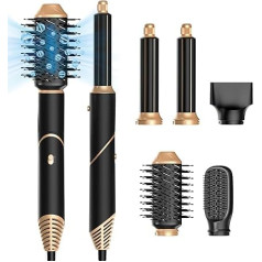 UKLISS 5 in 1 Airstyler Haartrockner Set 1000W Warmluftbürste Ionen Hairstyler Föhn mit Föhnbürste Auto Lockenstab Rundbürstenföhn Lockenbürste Stylingbürsten Haarföhn Geschenk für Frauen, Schwarz