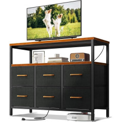 ODK Komode mit Schubladen,2 USB & 2 AC-Anschlüssen,Multifunktionaler Sideboard Geeignet Für Schlafzimmer, Wohnzimmer, Flure und Restaurants,Stabile und Langlebige Schubladenschrank,Retro-Farbe