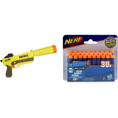 Hasbro E6717EU4 Nerf Elite Fortnite SP-L blasteris ar noņemamu stobru un 6 Fortnite Elite šautriņām un A0351EU6 Hasbro A0351 N-Strike Elite 30 šautriņu uzpildes komplekts.