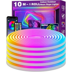 AILBTON 10 m neoninė LED juosta, lanksti neoninė LED juosta, valdoma programėle / nuotolinio valdymo pulteliu, keli režimai, IP65 lauko RGB neoniniai žibintai, atsparūs vandeniui, muzikos sinchronizavimo žaidimų LED neoninės juostos žibintai