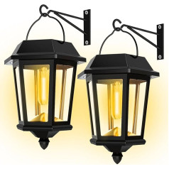 Woolmug Pack of 2 Solar Lights for Outdoor Hanging, Retro Solar Lantern for Outdoor Use, Waterproof, Glass Stainless Steel Solar Lights, Garden, Solar Wall Light, Outdoor Garden Lights, Decoration for