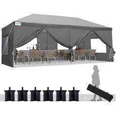 Quictent Faltpavillon 3x6m mit 6 Seitenteilen, Gartenpavillon mit Doppeln Entlüftung, Wasserdicht Stabil Pavillon Partyzelt mit 6 Sandsäcke & Rollentasche Grau