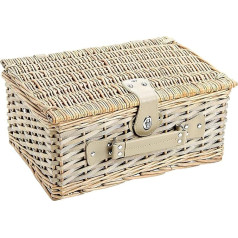 Picnic basket green/white with floral pattern, picnic set for 4 people with plates, cutlery and cups, 24 pieces with crockery, wicker basket