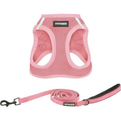 Best Pet Supplies Voyager Step-in-Air All-Weather Mesh Harness and Reflective Dog Leash Combination with Neoprene Handle for Small, Medium and Large Pupplies - Leash Harness, Pink, XXXS