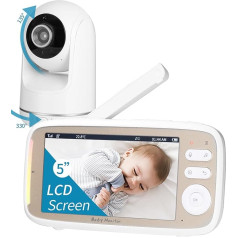 Zawaer Baby Monitor, видеоняня с камерой 5 дюймов 720P HD, видеоняня и аудионяня с функцией Vox, PTZ 330°/135°, 3 x Zoom, 2.4 GHz Intercom Function, Night Vision,