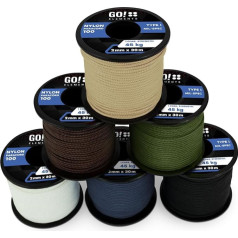 GO!elements 6 x 30 m Paracord 2 mm Rope Made of Tear-Resistant Nylon Cord - Paracord 100 Type I Survival Cord - Tear-Resistant up to 45 kg - All-Purpose Rope, Repair Cord, Mason's Cord, Colour: Pro