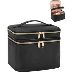 Twofold Große Make-up-Tasche Kosmetiktaschen für Frauen 2 Schichten Make-up Reisetasche Schwarz Make-up Tasche Organizer mit Fächern Aufbewahrungskoffer mit Trennwänden, Schwarz, Schwarz , L