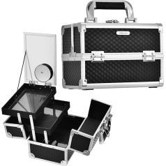 Vanity Case Makeup Box ar spoguli Ceļojumu organizators Skaistumkopšanas kaste Portatīva kosmētikas vilciena kaste Make Up Storage Case aizslēdzama ar atslēgu meitenēm sievietēm, melna