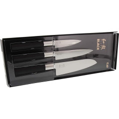 KAI Wasabi Black Messer Set - Allzweckmesser 10 cm, Allzweckmesser 15 cm, Santoku 16,5 cm - rostfreier 6A/1K6 Edelstahl poliert 58 (±1) HRC - schwarzer Polyphropylen Griff - Ražots Japānā