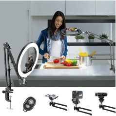 LUXSURE Ring Light 10 collu gredzena gaisma ar statīvu Ring Light Mobilā tālruņa selfiju statīvs ar gredzena gaismu Ideāli piemērots satura veidošanai, fotogrāfijai, skaistumam, tiešraidei un YouTube TikTok