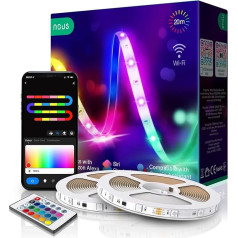 NOUS F3 20 m RGB LED lente Wifi, Alexa LED lente, Ziemassvētku, Ziemassvētku apgaismojums, LED lente, saderīga ar Alexa, Ambilight TV Retrofit, 36 W, Tuya Smart App, tikai 2,4 GHz WiFi