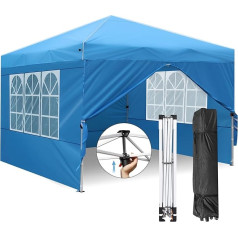 Zarfmiya 3 x 3 m saliekamā lapene Ūdensnecaurlaidīga un izturīga UV aizsardzība 50+ Viegla montāža ar Pop-Up Click sistēmu Universāla āra/pasākumu telts ar ritināmo maisu Sky Blue