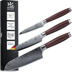 SOLINGEN PREMIUM MYII virtuves nažu komplekts, 3 gabali, ražots Vācijā, ledus rūdīts un ass profesionāls damaskas nazis, nažu komplekts, ieskaitot nazi Santoku 18 cm + 13 cm + dārzeņu nazis 9 cm