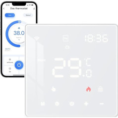 MIUCDA Viedais termostats, WiFi apsildāmās grīdas, elektriskais termostats, programmējams istabas termostats ar digitālo LCD displeju, saderīgs ar Alexa, Google Home, 16A, balts