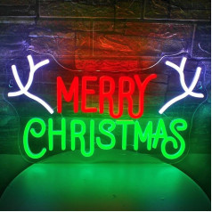 SIGNSHIP Antlers Merry Christmas Neon Sign Letter LED Merry Christmas Neon Light Acrylic Neon Light with Switch Novelty Lighting for Wall Decor Christmas Party Bedroom New Year