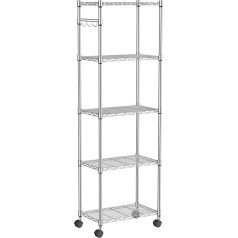 Kitchen Shelves Kitchen Trolley Shelf Wheels Metal Shelf Chrome Plated Metal Steel 5 Shelves with Wheels L 59 x W 35 x H 183 cm Silver