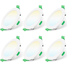 ALUSSO LED iebūvēts starmešu apgaismojums, 230 V, ar iespēju regulēt apgaismojumu, 68 mm, 7 W, īpaši plakans, IP44 LED starmeši, silti balts, neitrāli balts, vēss balts griestu starmeši vannas istabai, virtuvei, viesistabai, balts, komplekts, b