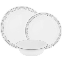 Corelle Vitrelle 12 šķembu izturīga stikla pusdienu piederumu komplekts, stikls, pelēks, 27,94 x 12,38 x 26,67 cm, 27,94 x 12,38 x 26,67 cm