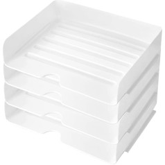 ASelected Stapelbare A4-Ablagen, 4 kārbas, 31,5 x 24,5 x 7 cm, Büro-Schreibtisch-Aktenregal, Kunststoff, für Papier, Zeitschriften, Quittungen, Bürobedarf (weiß)