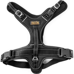 Mighty Paw Sport Harness 2.0, polsterēta suņu siksna, regulējamas kakla un krūšu siksnas ar atstarojošiem dūrieniem (X-Large, melna)