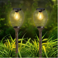 Collasis Solarlampen für Außen Garten, 2 Stück Solarleuchten mit Warmweiß Wolfram Licht, IP65 Wasserdichter Gartenlichter wegeleuchten mit Auto Ein/Aus für Terrassen, Rasen, Patio, Weihnachtsdeko