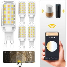 RuLEDne G9 LED spuldze Dimmable Smart LED G9 spuldze saderīga ar Alexa Echo Google Home SmartThings 4W 350 lūmenu LED spuldze 40W G9 halogēna spuldze balss vadība WiFi Smart G9 Pack of 5