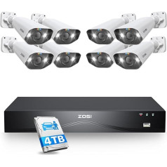 ZOSI 4K āra novērošanas kameru komplekts ar audio ierakstīšanu, viedā videonovērošana ar 16CH 4TB HDD NVR un 8X 8MP POE kameru, personu noteikšana, C182