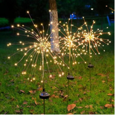 Pack of 4 Solar Fireworks Lights, Solar Garden Lights, 120 LED āra ūdensizturīgs Firefly Path Lights, Solar Decorative Light Garden Channel Decorative Insert Light, Warm White