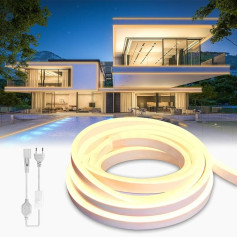 BRIMETI Neona LED lente 50 m āra LED lente Ūdensizturīga 230 V āra 120 LED/M elastīga gaismas lente DIY elastīga gaismas lente ar barošanas avotu un kontrolieri iekštelpām (dzeltena)