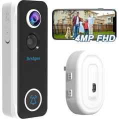 4MP WLAN Doorbell with Camera Wireless with Gong, Bextgoo Wireless Bell with Camera with Battery 10000 mAh, 170° Field of View, PIR Motion Detection, Night Vision, 2-Way Audio, Supports Alexa,