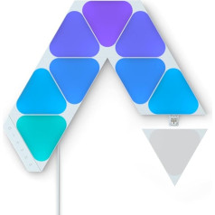 Nanoleaf Shapes Mini Triangle Starter Kit, 9 viedie trīsstūrveida mini LED paneļi, RGBW, modulāri, WLAN, 16 miljoni krāsu, iekštelpu sienas apgaismojums, mūzikas un ekrāna sinhronizācija, darbojas ar Alexa, dekoru un spēļu vajadzībām