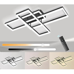 VONCI Griestu gaisma ar tālvadības pulti, moderns LED apgaismojums, 80 W, melna, ar regulējamu apgaismojumu, 3000-6000 K, iekštelpu griestu gaisma, rūpnieciskais alumīnijs, 90 cm, ģeometrisks griestu stiprinājums, dzīvojamās istabas apgaismojums