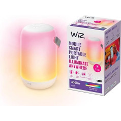 WiZ Tunable White and Color Mobile Tischleuchte, traģiskas LED lampas ar 16 Mio. Farben oder warm- bis kaltweißem dimmbarem Licht, smarte Lichtsteuerung über WLAN per Stimme/App, weiß