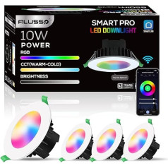 ALUSSO Smart LED iegremdējamie prožektori, Dimmable 230 V LED prožektori, Alexa, RGB+CCT 10 W, IP44 iegremdējamie gaismekļi, griestu prožektori, 4 gab. komplekts