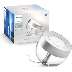 Philips Hue White & Colour Ambiance Iris galda lampa Special Edition Silver 520 lm, ar iespēju regulēt apgaismojumu, 16 miljoni krāsu, kontrolējama ar lietotni, saderīga ar Amazon Alexa (Echo, Echo Dot)