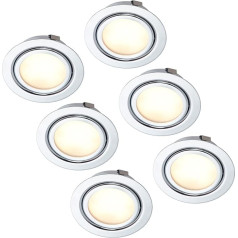 HCFEI 6 LED iebūvētu iebūvētu gaismas ķermeņu komplekts, glancēts hroms, 230 V, 3 W, neitrāli balta, 4000 K, caurums: 55-60 mm, ārējais diametrs: 73 mm, dziļums: 25 mm, 15 cm savienojuma kabelis