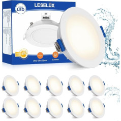 Leselux LED iebūvēts prožektors, plakans IP65, 10 x LED prožektori, 230 V, 5 W, Iebūvēti griestu prožektori, 4000 K, neitrāli balts, 400 lm, Iebūvēti prožektori, 68 mm, Griestu prožektori, Balts, Ultra