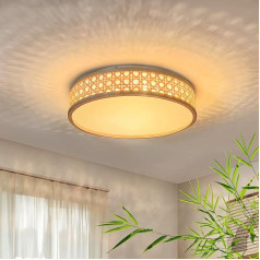 LUOLONG LED griestu gaisma Bambusa griestu gaisma apaļa 45 W koka griestu gaisma 50 cm Vintage bambusa rotangpalmas guļamistabas lampa Dimmable 3000-6000 K ar roku austs bambusa lampa koridors dzīvojamā istaba ēdamistaba