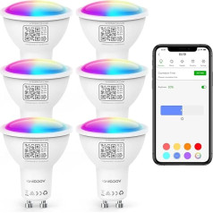 VOCOlinc GU10 GU10 WiFi viedā spuldze, saderīga ar HomeKit/Alexa/Google Home, 4,5 W, balss vadība, tālvadība, regulējama, daudzkrāsaina, 2200K-7000K, silta/auksti balta, 2 iepakojumi (6 Pack)