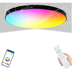 TOPBOS RGB LED griestu gaisma, diametrs 37 cm, 30 W griestu gaisma ar tālvadības pulti, Bluetooth lietotne, vannas istabas gaisma, griestu gaisma, dimmējama 3000 K - 6500 K, 2400 LM LED griestu gaisma guļamistabai,